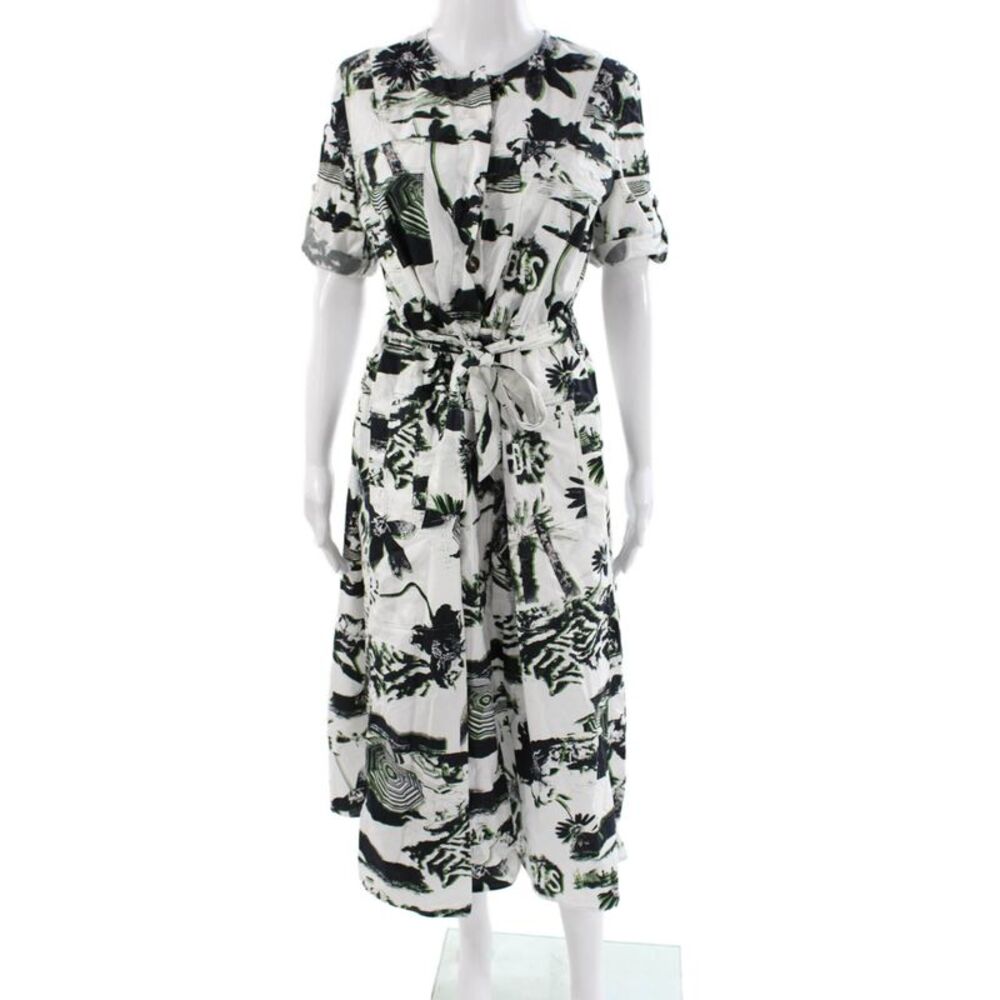 Marccain Sports Womens Shirt Dress Black Collared Geometric Cotton Size 3